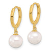 14k 7-8mm White Round Freshwater Cultured Pearl Dangle Hinged Hoop Earrings
