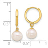 14k 7-8mm White Round Freshwater Cultured Pearl Dangle Hinged Hoop Earrings
