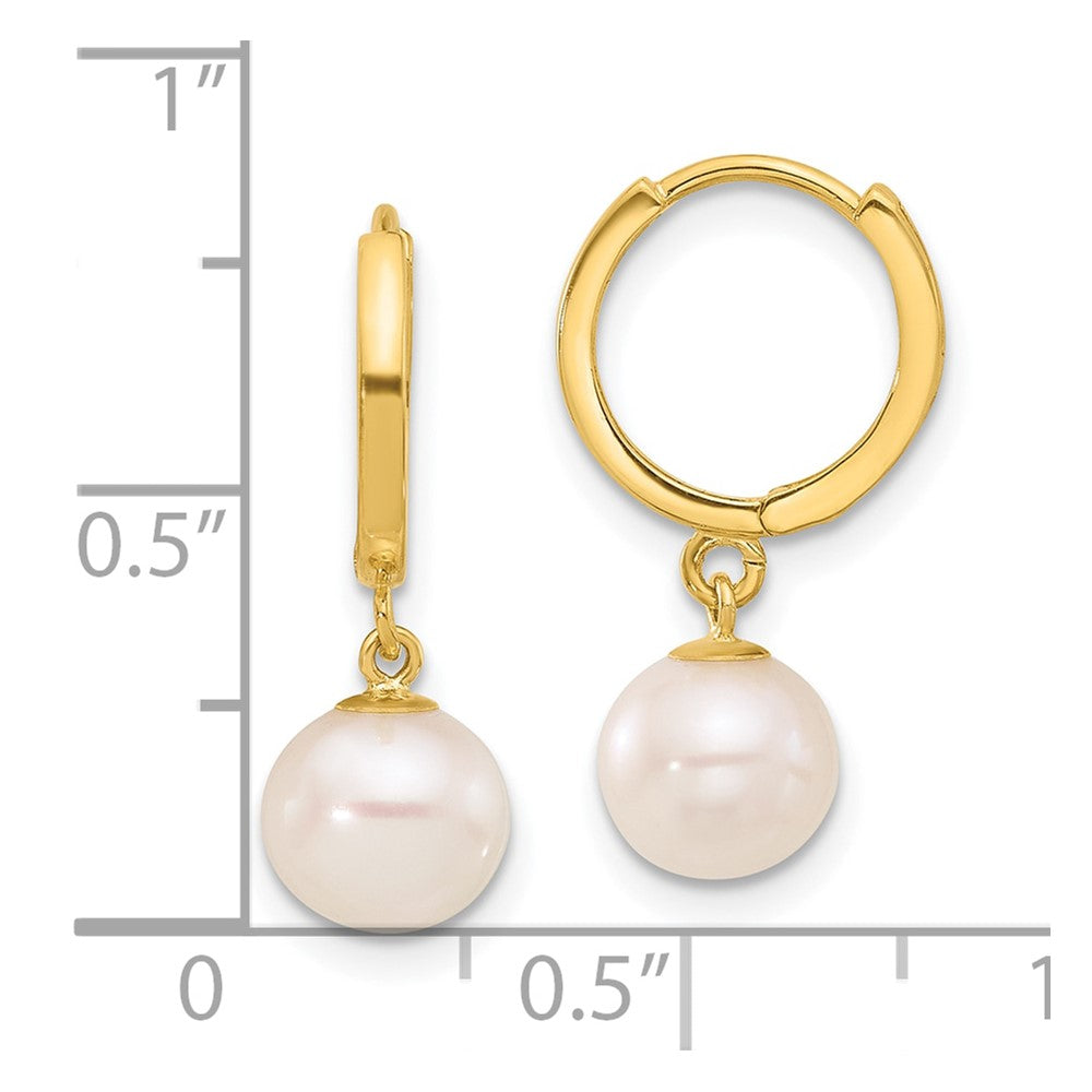 14k 7-8mm White Round Freshwater Cultured Pearl Dangle Hinged Hoop Earrings