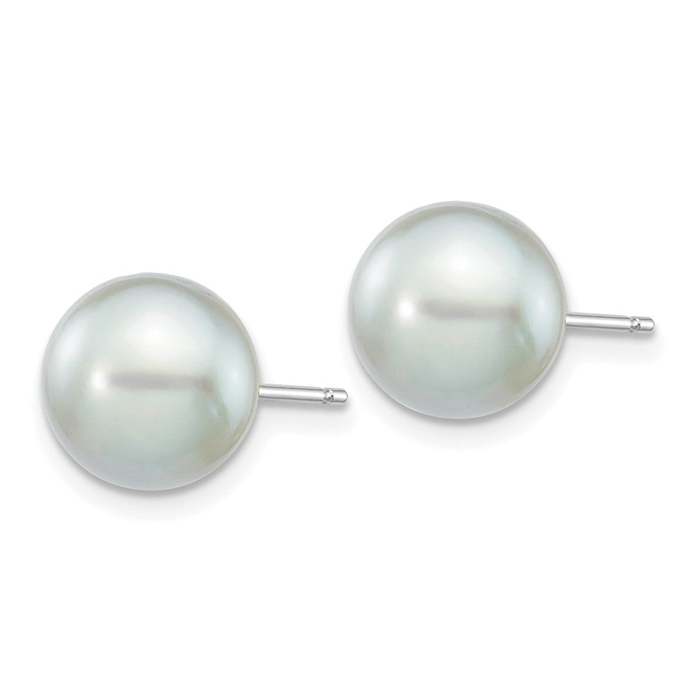 14k White Gold 8-9mm Grey Round Akoya Saltwater Cultured Pearl Post Earrings