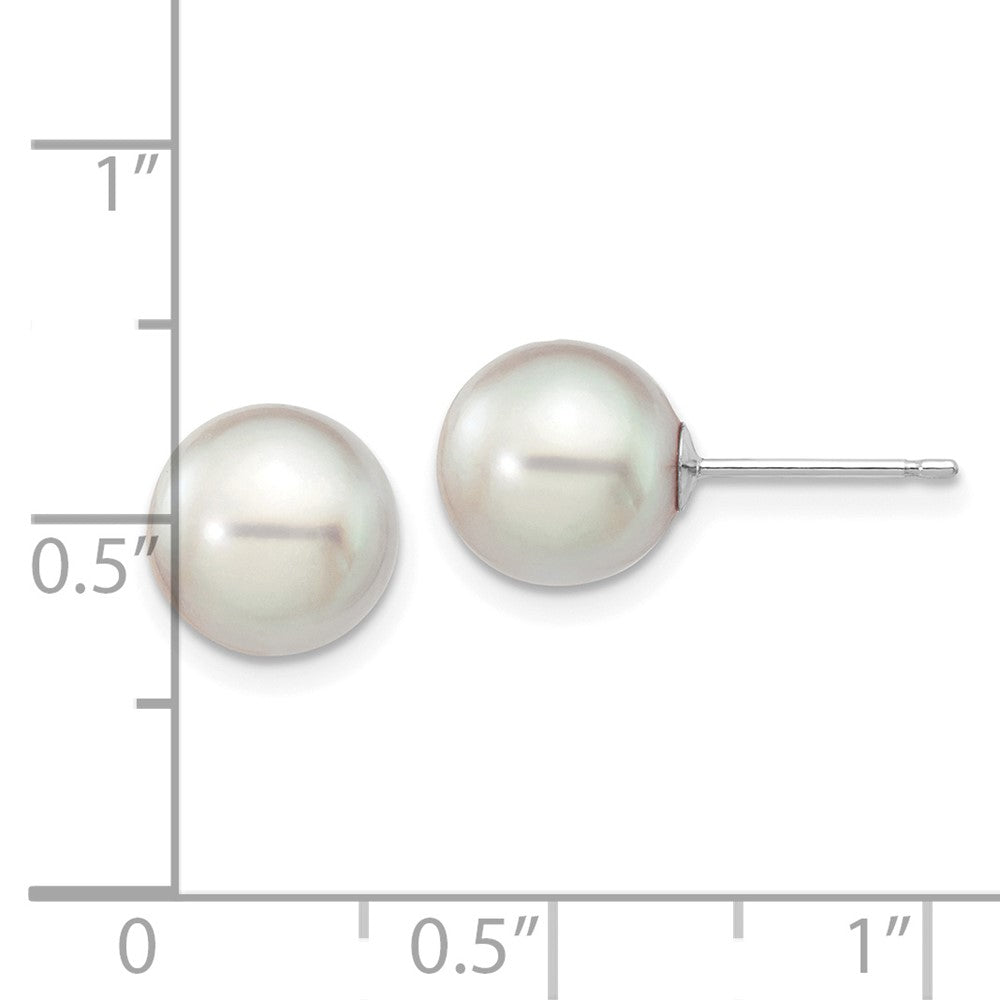 14k White Gold 8-9mm Grey Round Akoya Saltwater Cultured Pearl Post Earrings
