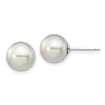 14k White Gold 8-9mm Grey Round Akoya Saltwater Cultured Pearl Post Earrings