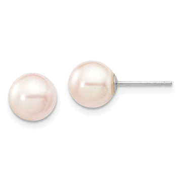 14k White Gold 7-8mm White Round Akoya Saltwater Cultured Pearl Post Earrings
