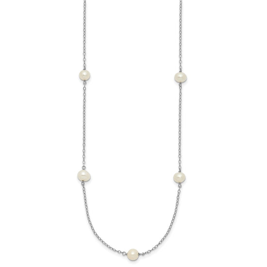 Gold Freshwater Cultured White Near Round Pearl Necklace