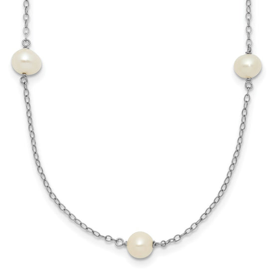 Gold Freshwater Cultured White Near Round Pearl Necklace