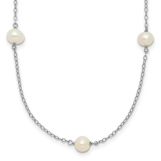Gold Freshwater Cultured White Near Round Pearl Necklace
