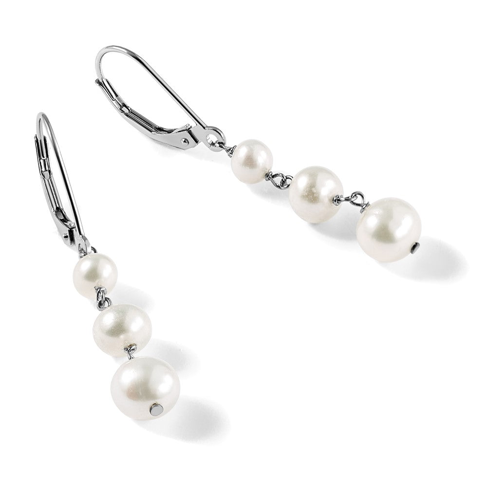 4-6mm Semi-round FW Cultured Pearl Graduated Leverback Earrings