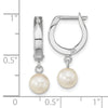 14k White Gold 6-7mm White Round Akoya Saltwater Cultured Pearl Dangle Hinged Hoop Earrings