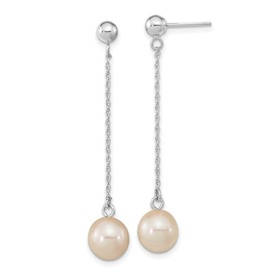 Fresh Water Cultured Round Pearl Dangle Post Earrings