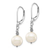 14k White Gold 8-9mm White Near-Round Freshwater Cultured Pearl Dangle Leverback Earrings