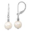 14k White Gold 8-9mm White Near-Round Freshwater Cultured Pearl Dangle Leverback Earrings