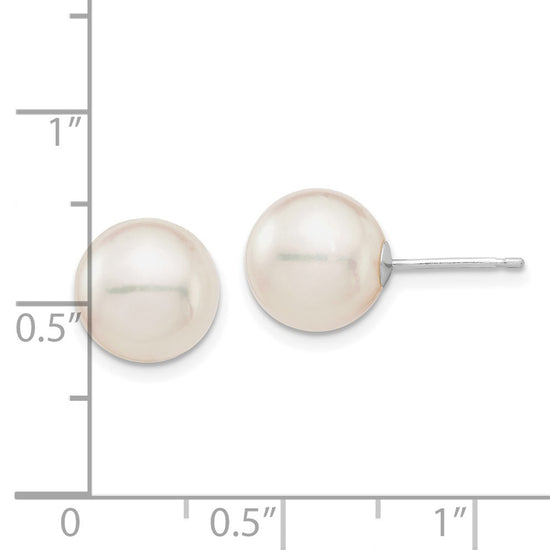 14k White Gold 9-10mm White Round Akoya Saltwater Cultured Pearl Post Earrings