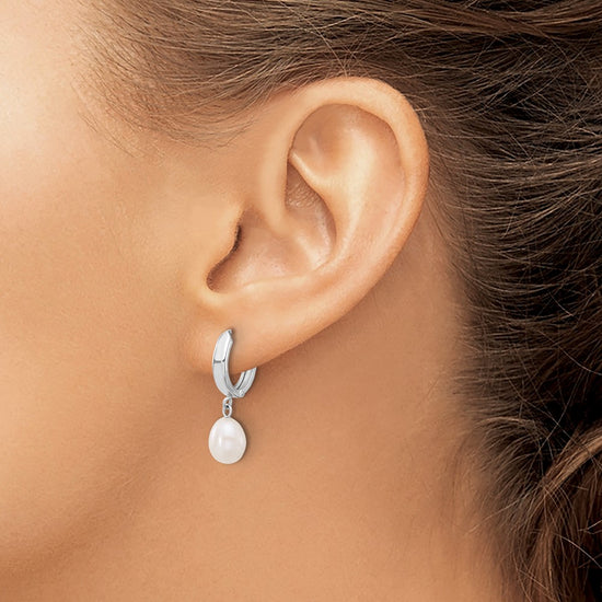 Gold FWC Pearl Dangle Hoop Earrings