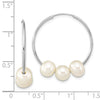 14k White Gold 6-7mm White Semi-Round Freshwater Cultured 3 Pearl Hoop Earrings