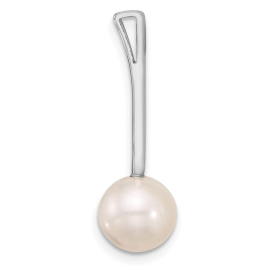 14K White Gold 8-9mm Round White Freshwater Cultured Pearl Drop Chain Slide