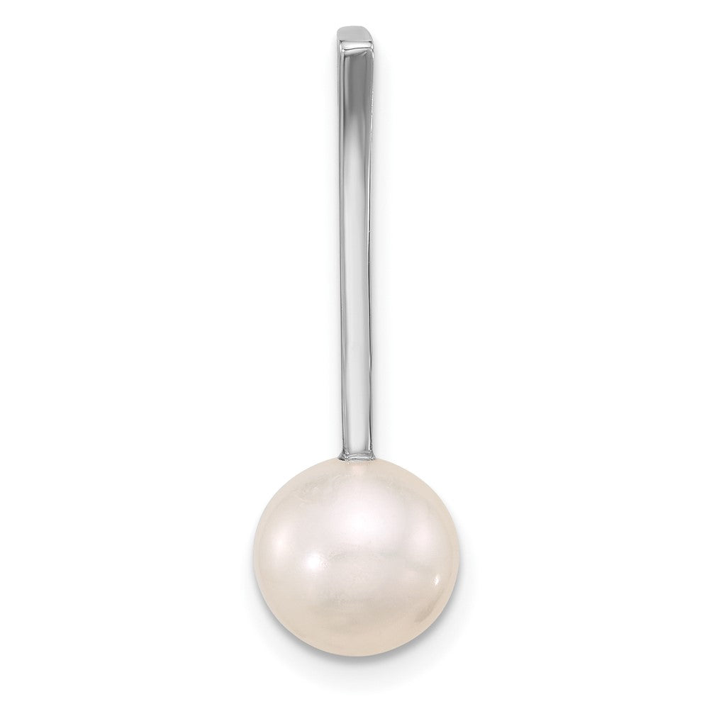 14K White Gold 8-9mm Round White Freshwater Cultured Pearl Drop Chain Slide