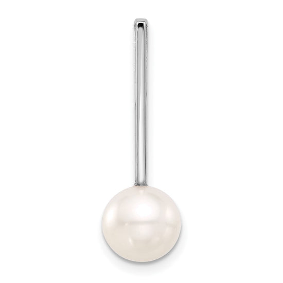 14K White Gold 8-9mm Round White Freshwater Cultured Pearl Drop Chain Slide