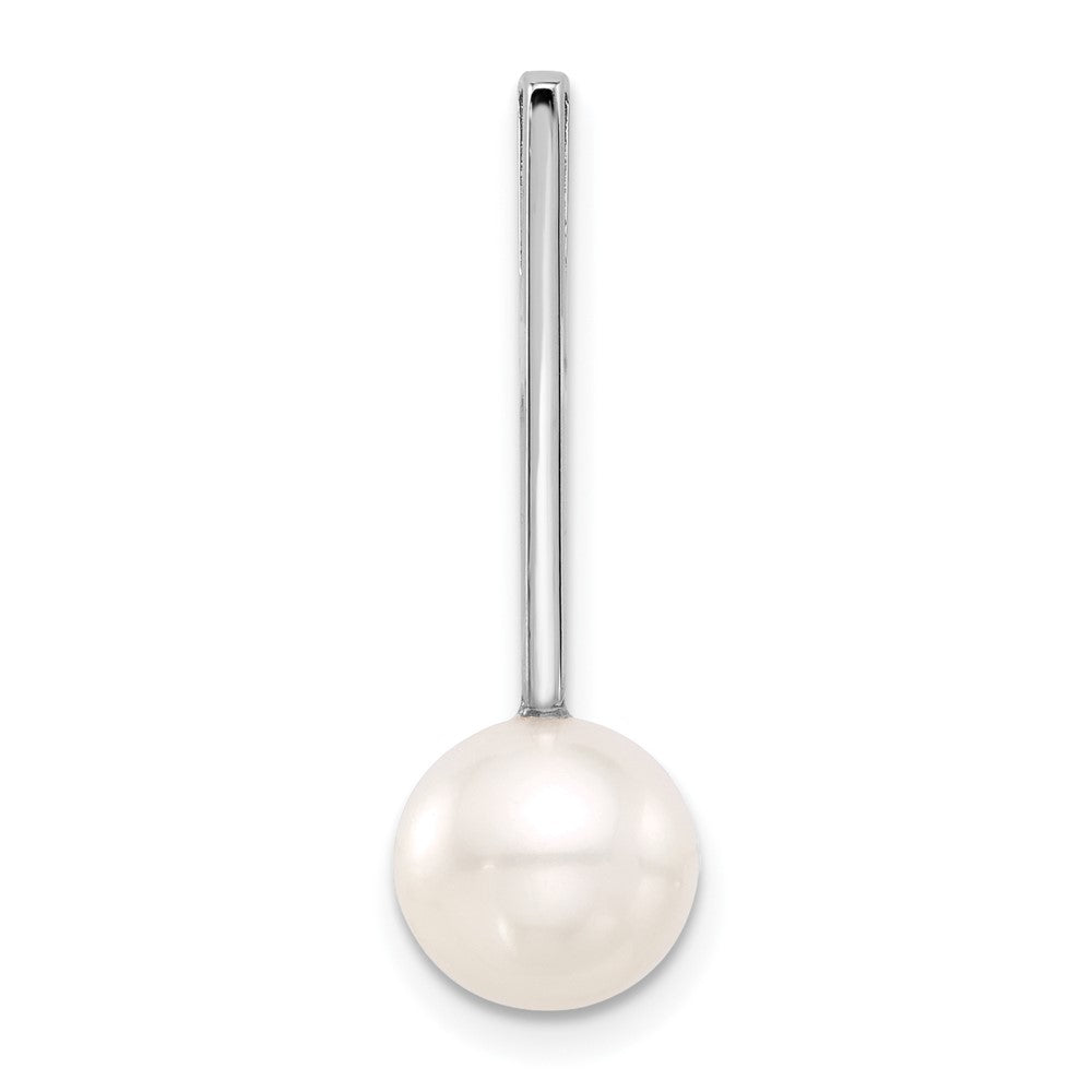 14K White Gold 8-9mm Round White Freshwater Cultured Pearl Drop Chain Slide
