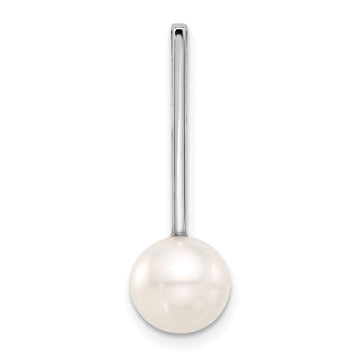 14K White Gold 8-9mm Round White Freshwater Cultured Pearl Drop Chain Slide