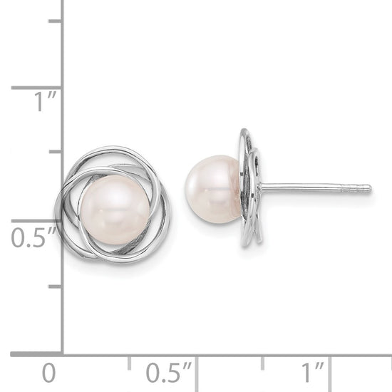 14k White Gold 6-7mm White Round Akoya Saltwater Cultured Pearl Love Knot Post Earrings