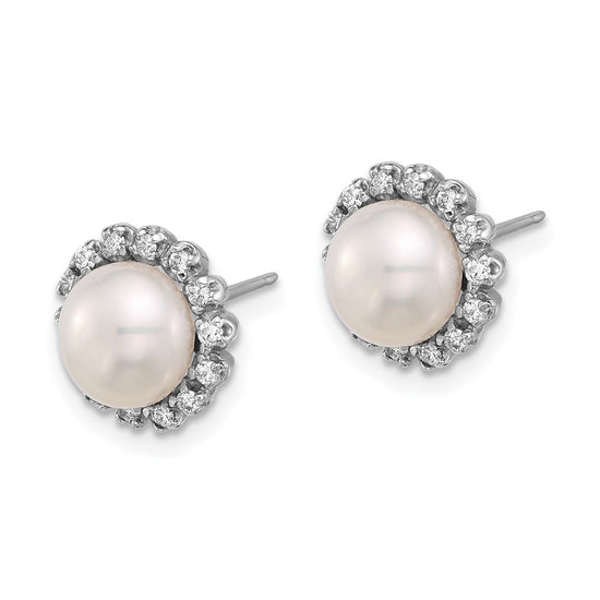 7-8mm Button Freshwater Cultured Pearl and .28ct Dia Post Earrings