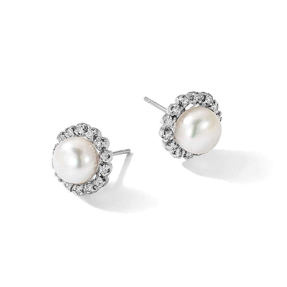 7-8mm Button Freshwater Cultured Pearl and .28ct Dia Post Earrings