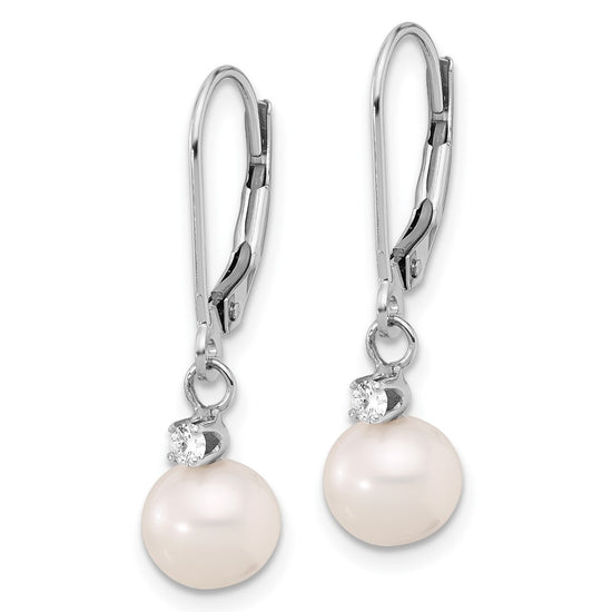 7-8mm FWC Pearl & Diamond Leverback Dangle Earrings