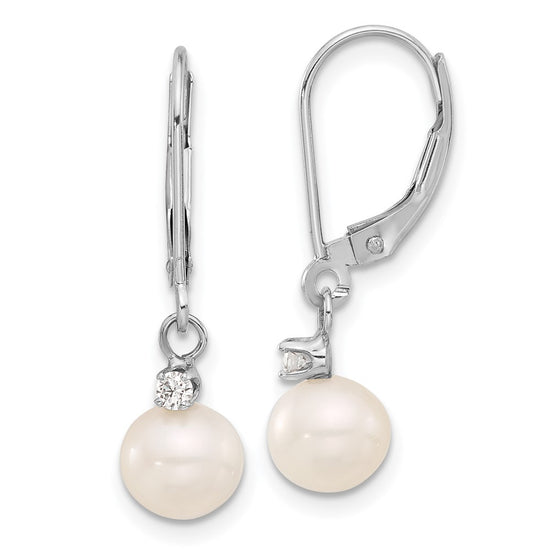 7-8mm FWC Pearl & Diamond Leverback Dangle Earrings