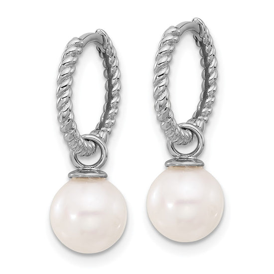 14k White Gold 7-8mm Black and White Freshwater Cultured Pearl Removable Dangle Hoop Earrings