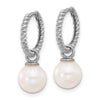 14k White Gold 7-8mm Black and White Freshwater Cultured Pearl Removable Dangle Hoop Earrings
