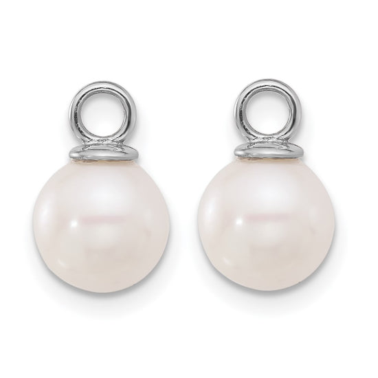 14k White Gold 7-8mm Black and White Freshwater Cultured Pearl Removable Dangle Hoop Earrings