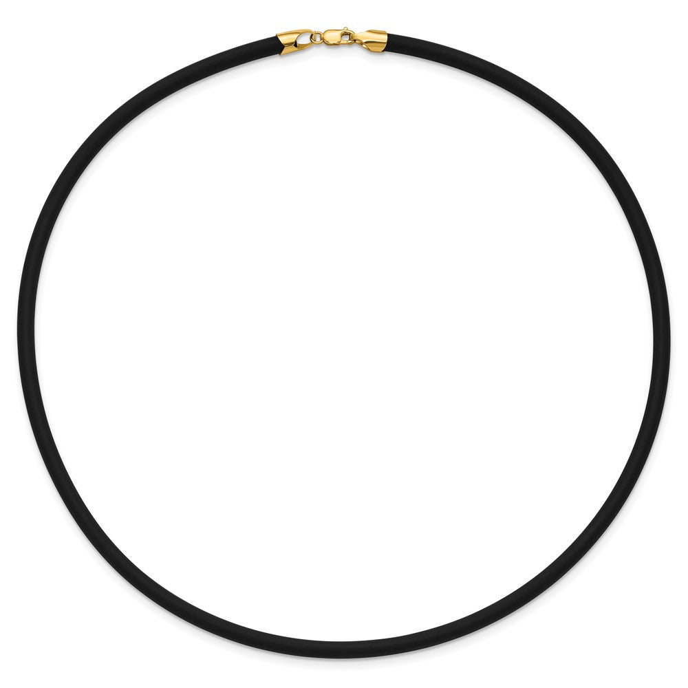14k Yellow Clasp 4mm 18 inch Black Rubber Cord Necklace
