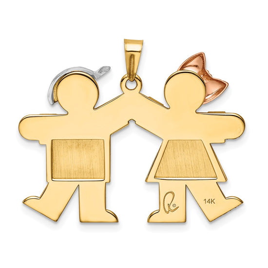 14k Tri-color The Kids Medium Girl on Left and Boy on Right Engravable Kiss Charm
