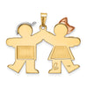 14k Tri-color The Kids Medium Girl on Left and Boy on Right Engravable Kiss Charm