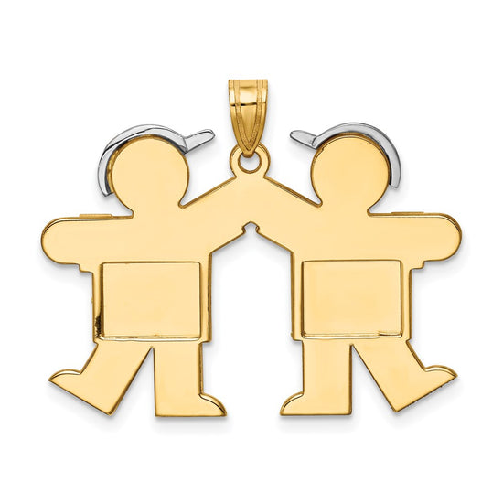 14k Two-tone The Kids Medium Double Boys Engravable Kiss Charm
