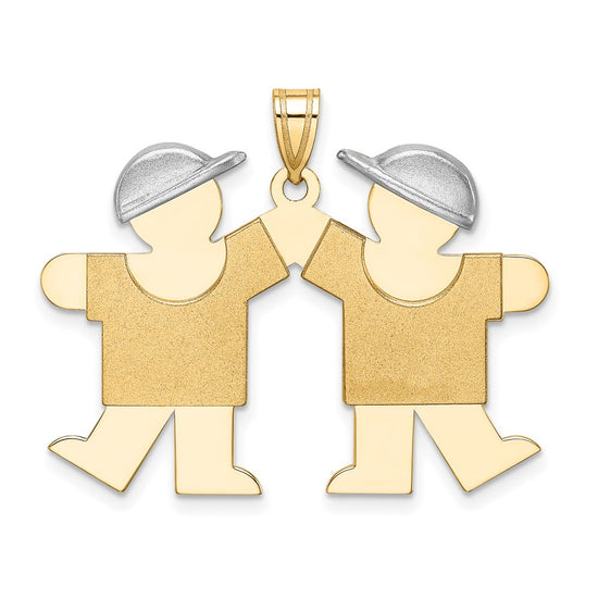 14k Two-tone The Kids Medium Double Boys Engravable Kiss Charm