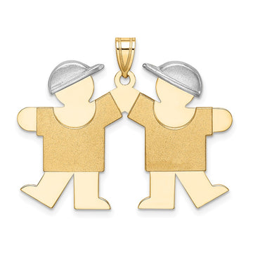 14k Two-tone The Kids Medium Double Boys Engravable Kiss Charm