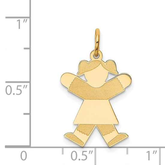 14k The Kids Small Girl with Ponytails Engravable Joy Charm