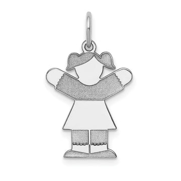 14k White Gold The Kids Small Girl with Ponytails Engravable Love Charm