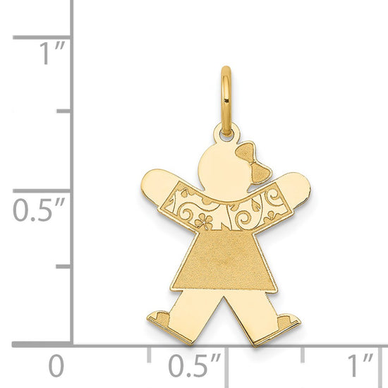 14k The Kids Small Floral Dress Girl Engravable Joy Charm
