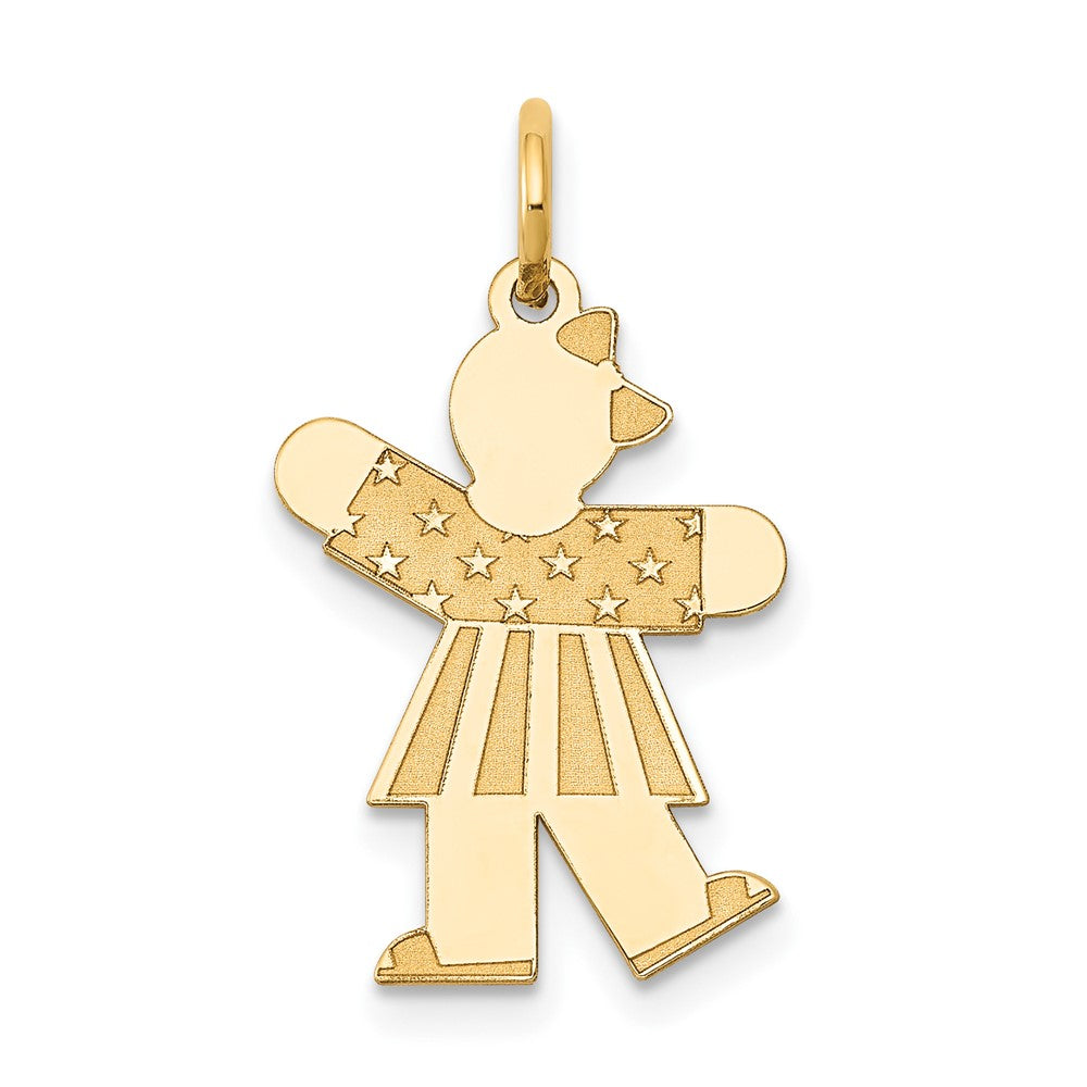 14k The Kids Small Stars and Stripes Girl Engravable Kiss Charm