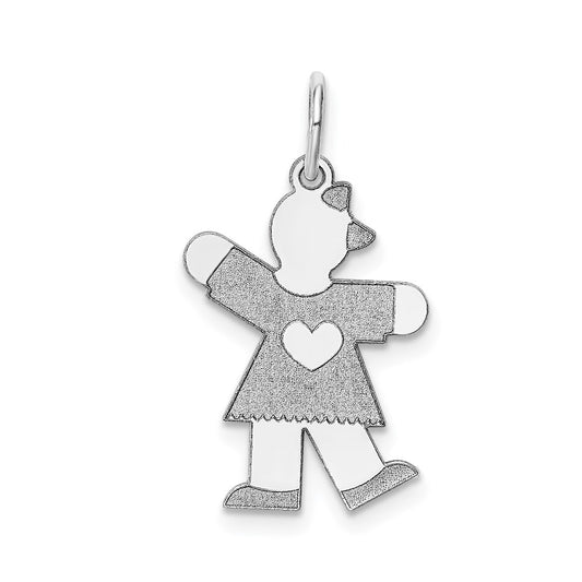 14k White Gold The Kids Small Heart Dress Girl Engravable Kiss Charm