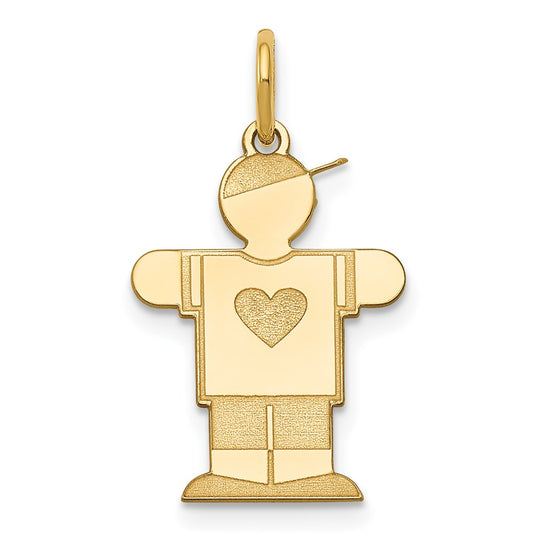 14k The Kids Small Heart Shirt Boy Engravable Hugs Charm