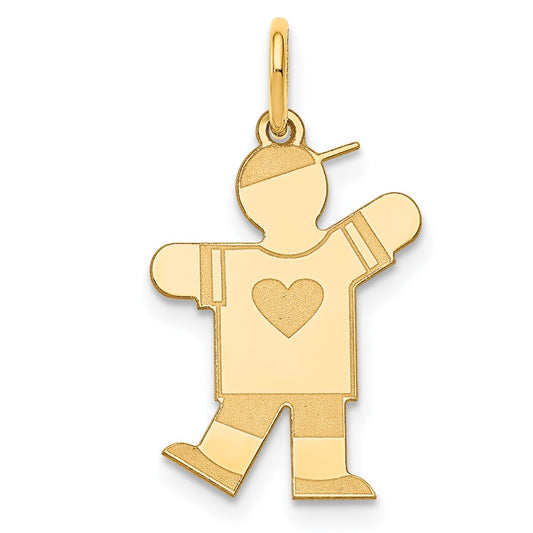 14k The Kids Small Heart Shirt Boy Engravable Kiss Charm