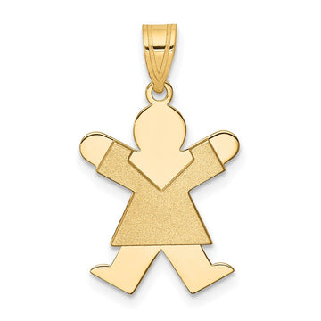 14k The Kids Solid Satin Small Girl Engravable Joy Charm