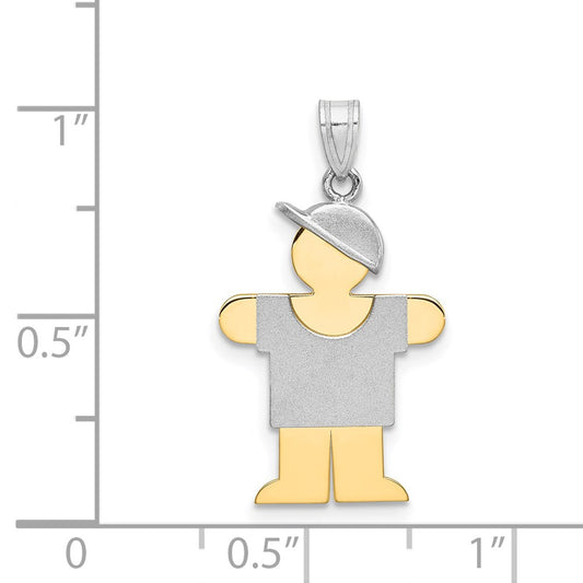 14k Two-tone The Kids Small Boy with Hat on Right Engravable Hugs Charm
