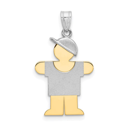 14k Two-tone The Kids Small Boy with Hat on Right Engravable Hugs Charm