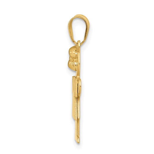 14k The Kids Solid Engravable Small Girl with Bow on Left Hugs Charm