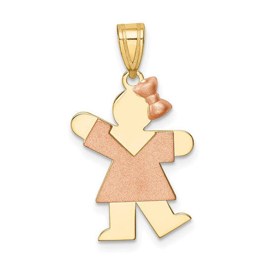 14k Two-tone The Kids Small Girl with Bow on Right Engravable Kiss Charm