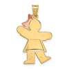 14k Two-tone The Kids Medium Puffed Girl with Bow on Right Engravable Kiss Charm